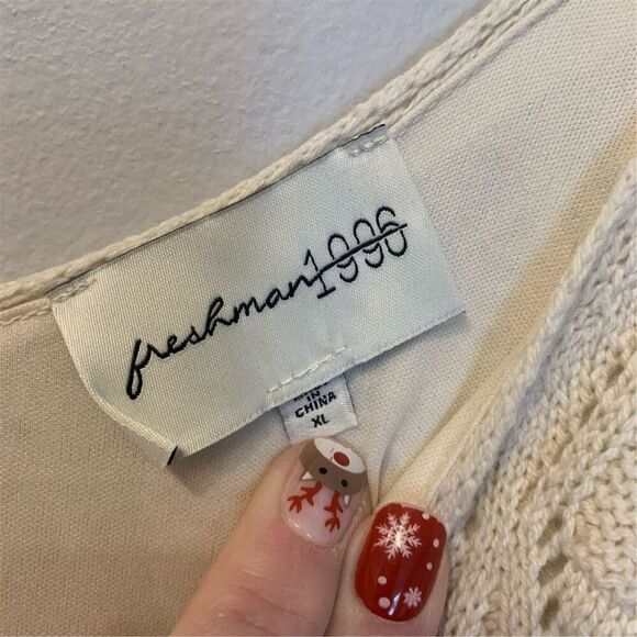 Freshman 1996 Women's XL Beige Crochet Knit Maxi Dress Sleeveles - Picture 2 of 7